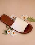 Cream leather slip on sandal for women.