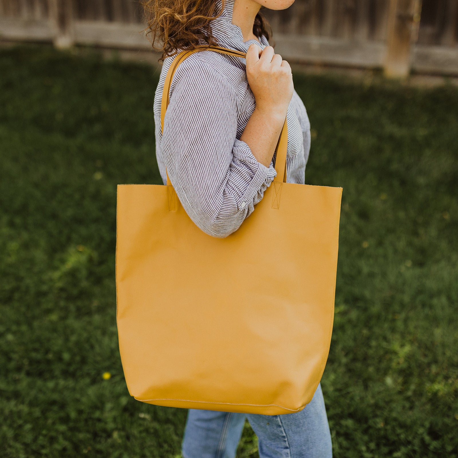 Adelisa &amp; Co large mustard yellow leather tote for women.