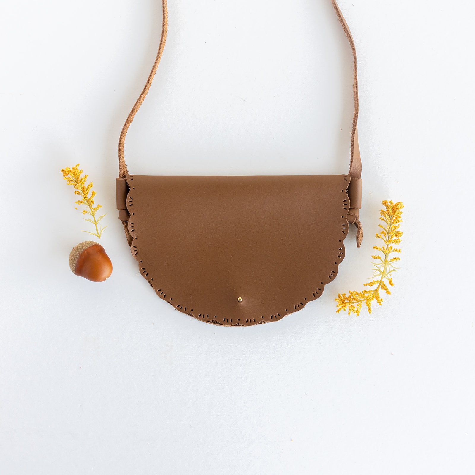 Leather Floral Tan Saddle Bag
