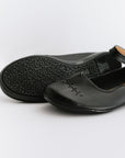 Adelisa & Co's handmade leather Cosecha Mary Janes for women in black with vintage style leaf detail.