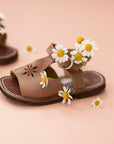 Adelisa & Co t-bar leather sandals for girls with floral detailing.