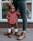Dark brown leather boots for women.