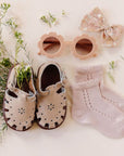 Adelisa & Co nude blush pink leather Flora sandals for girls.