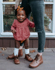 Dark brown leather boots for children. Unisex style.