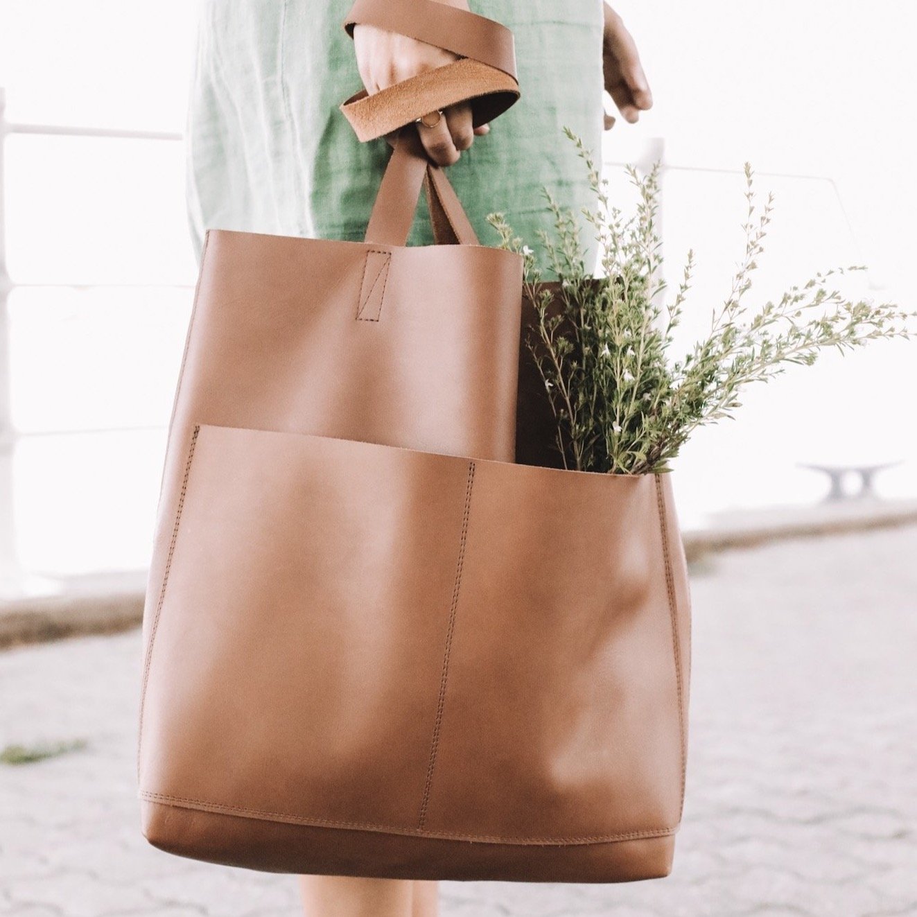 Adelisa & Co large medium brown leather tote for women.