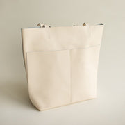Large cream leather tote for women.