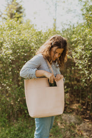 Adelisa & Co nude blush pink leather tote for women.