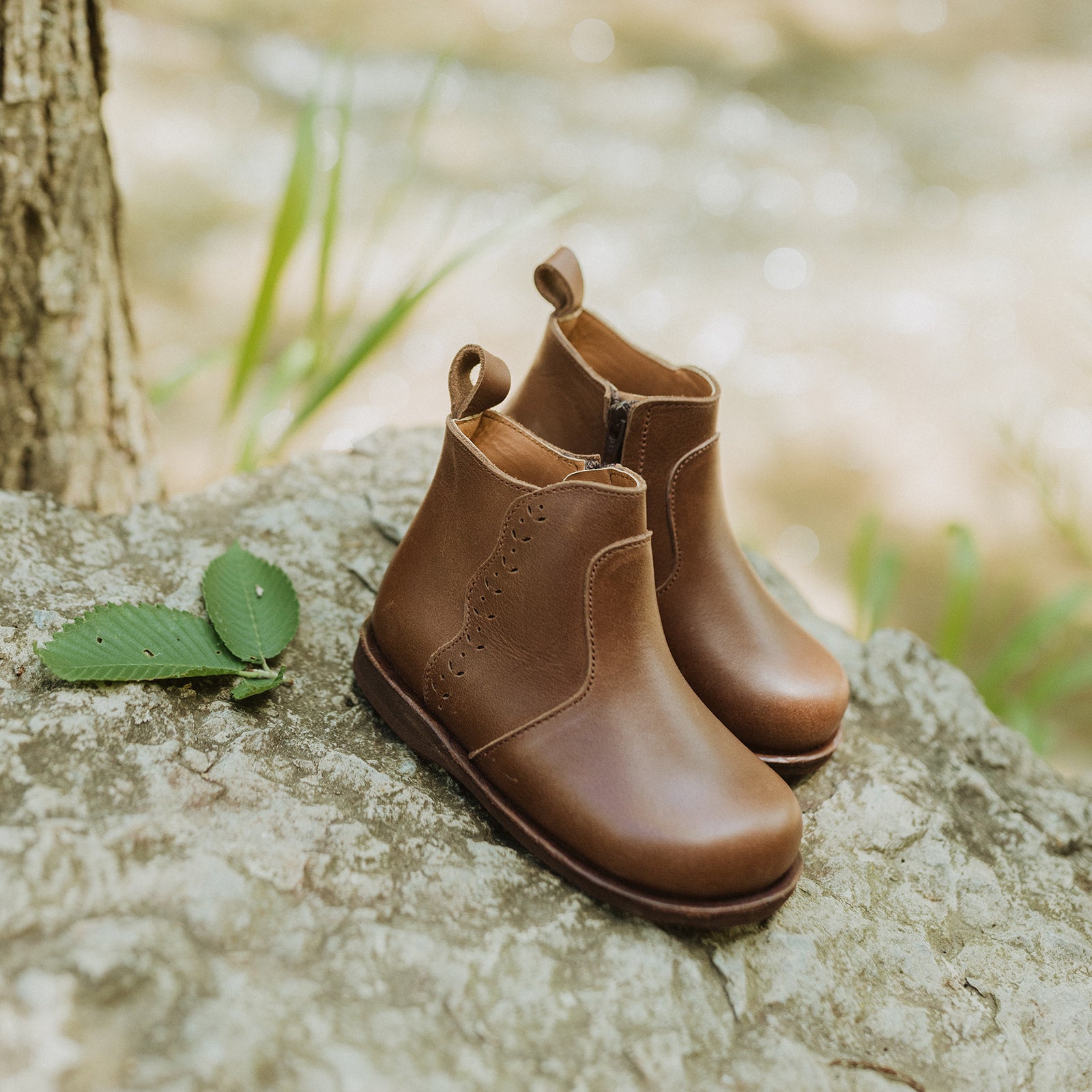 Adelisa &amp; Co dark brown leather Ophelia boots for girls with beautiful floral detailing