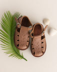Adelisa & Co medium brown leather sandals for children. Unisex style.