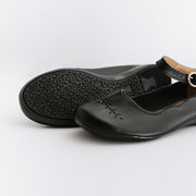 Adelisa & Co's handmade leather Cosecha Mary Janes for women in black with vintage style leaf detail.