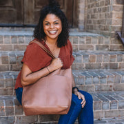 Adelisa & Co large medium brown leather tote for women.