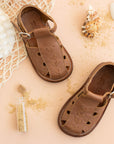 Adelisa & Co medium brown leather sandals for children. Unisex style.