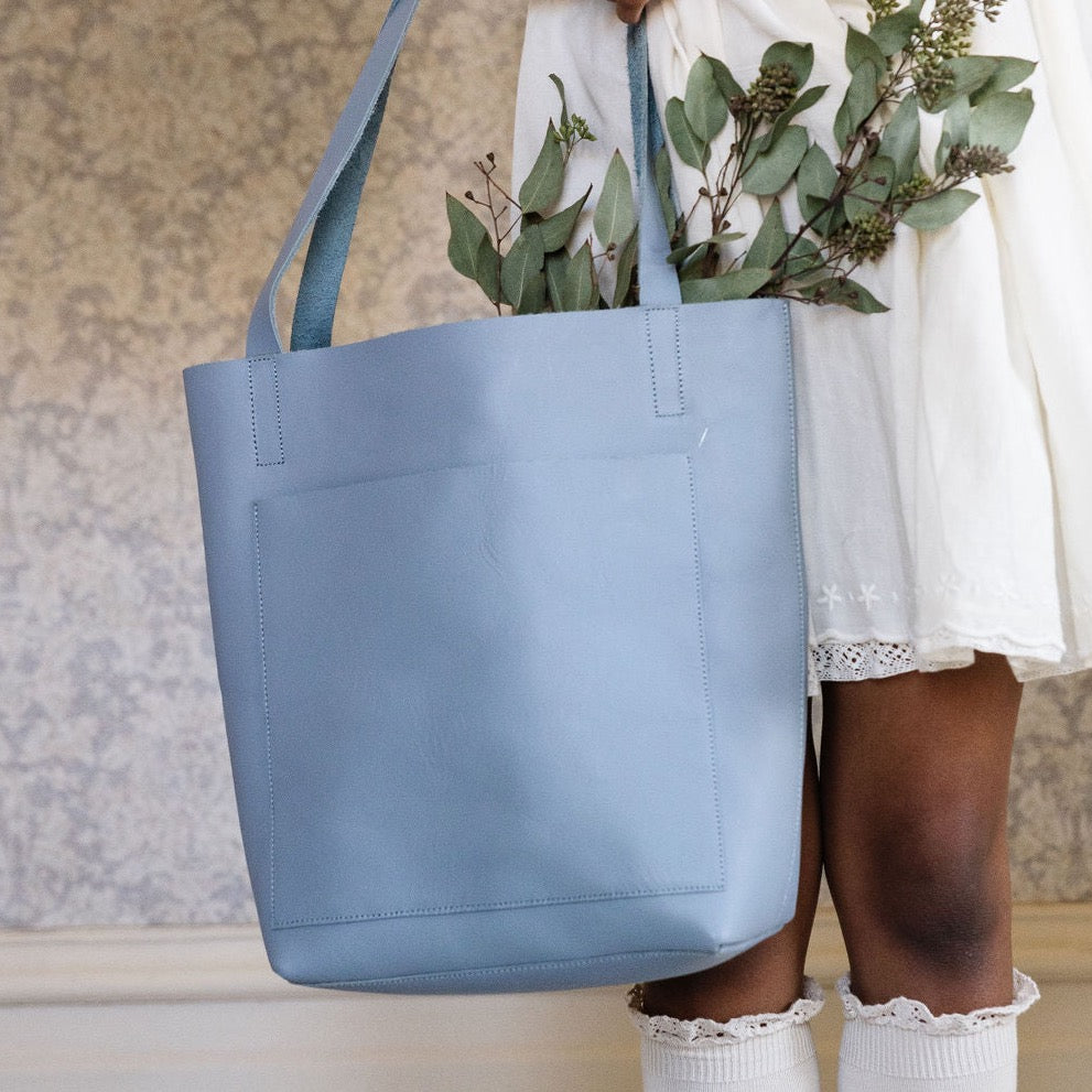 Mini Leather Tote {French Blue}