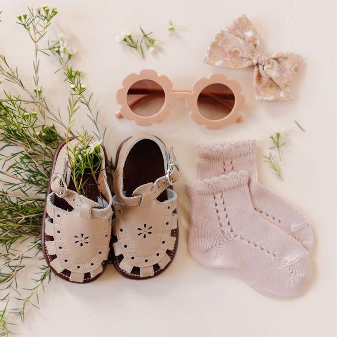 Adelisa & Co nude blush pink leather  Flora sandals for girls.